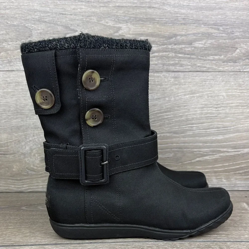Sorel Milano Breve Women’s Sz 7 Black Warm Waterproof Buckle Button Winter Boots